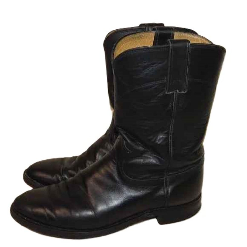 Justin Black Leather Cowboy Western Boots Size 9D - Picture 7 of 10